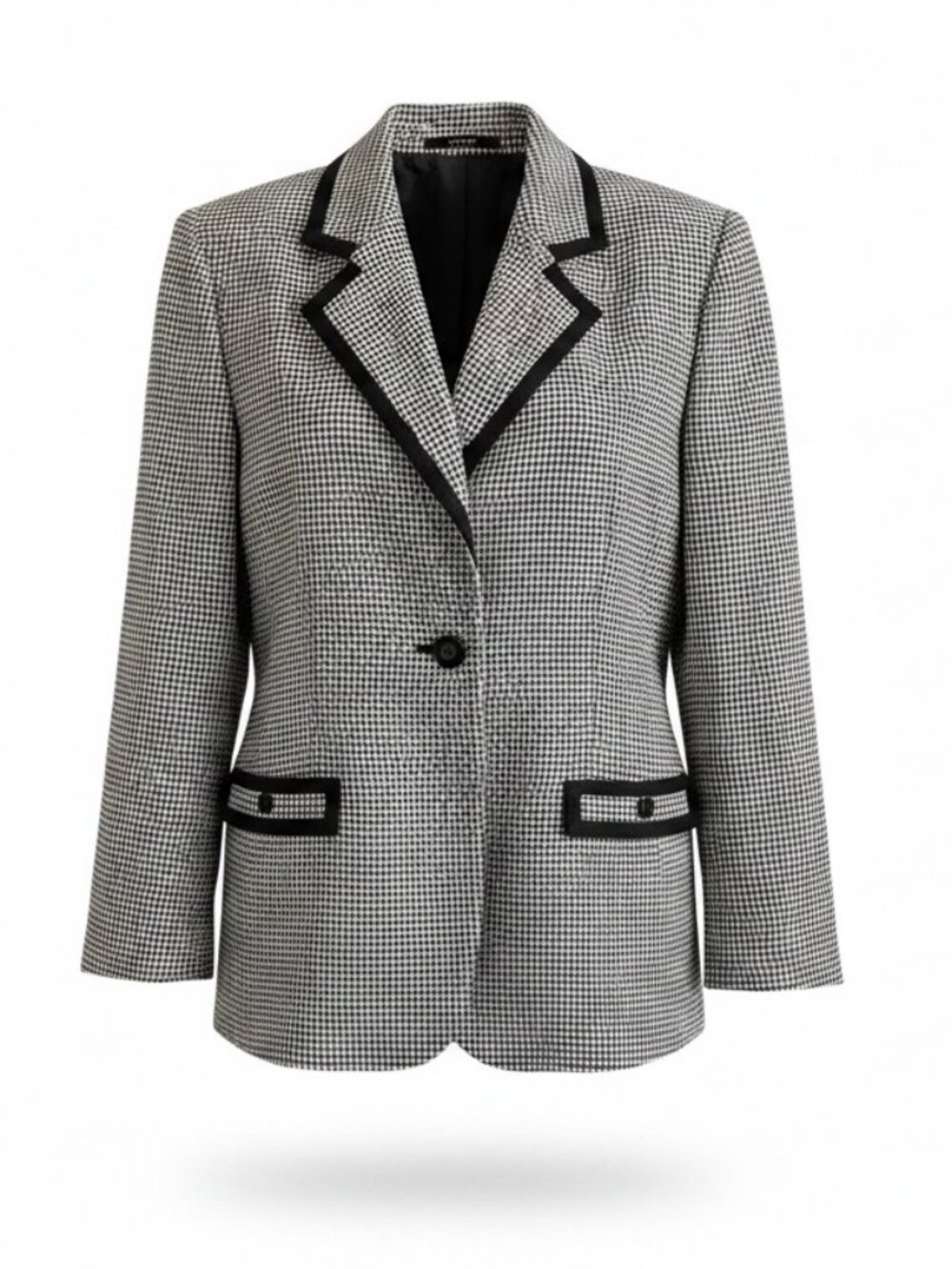 Vintage Kasper for ASL 100% Wool Houndstooth Blazer Black White Size 12 Perfect